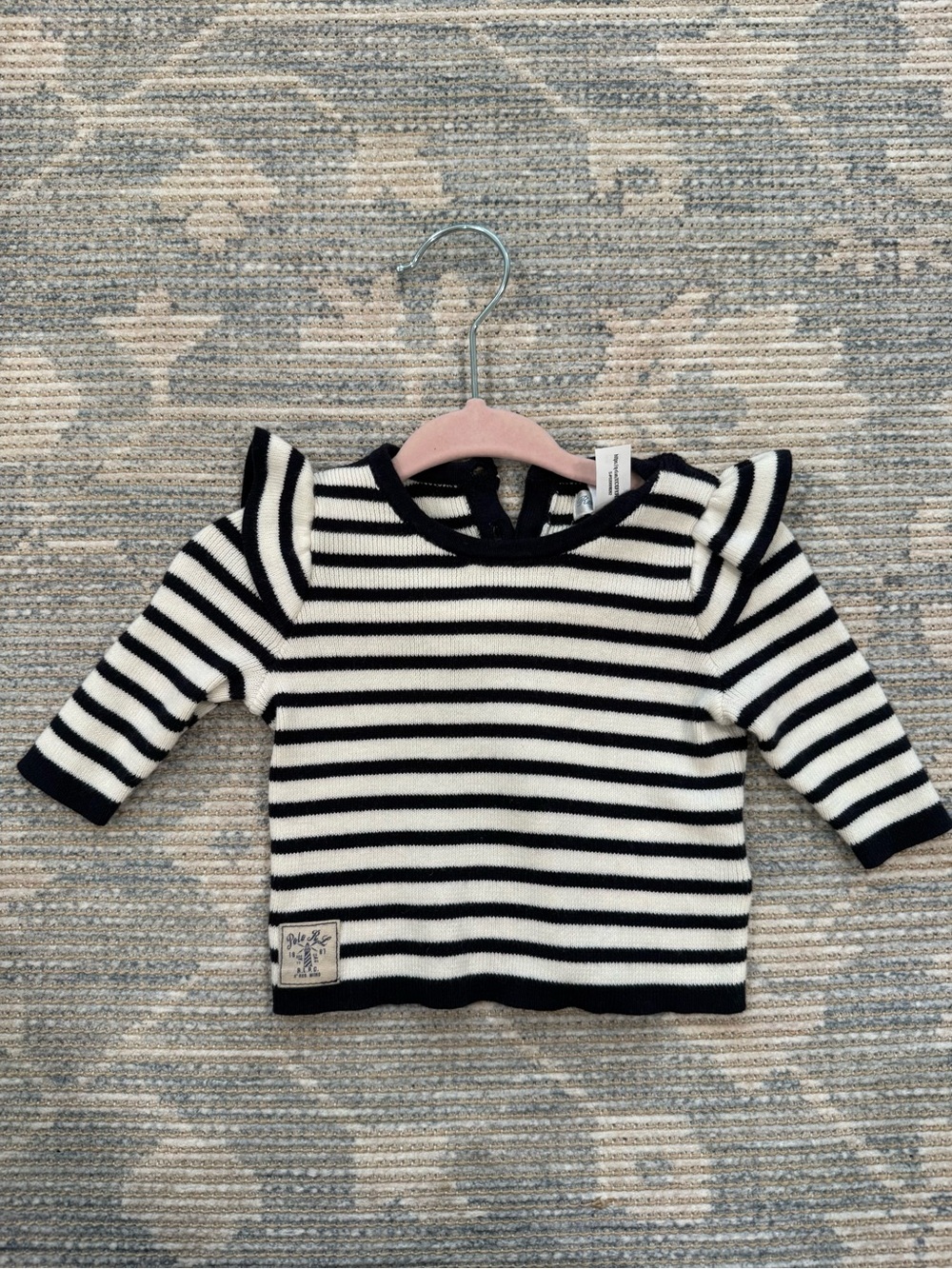 Ralph Lauren Striped Ruffle Shoulder Baby Sweater